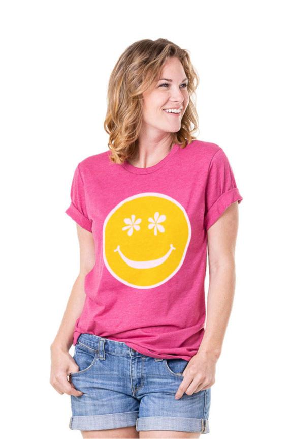 Flower Eye Happy Face Printed T-Shirt