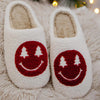 Red Christmas Tree Eyes Happy Face House Slippers
