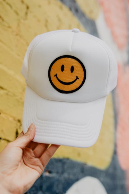 Happy Face Trucker Hat (All White) - Katydid.com