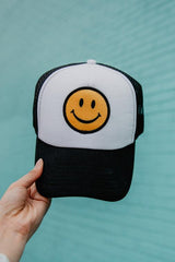 Happy Face Trucker Hat (Black and White)