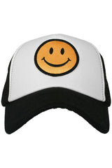 Happy Face Trucker Hat (Black and White)