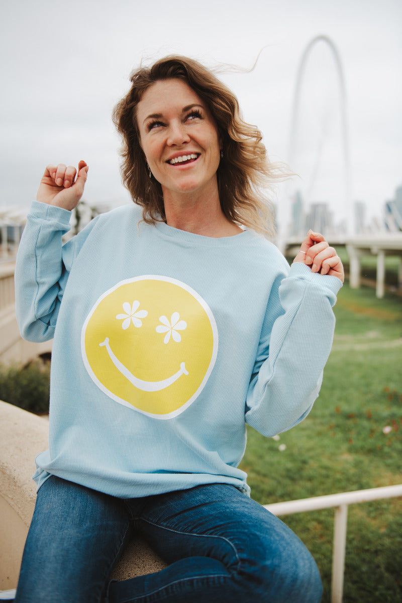 Flower Eye Happy Face Corded Sweatshirt