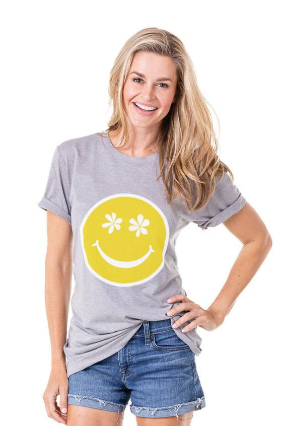 Flower Eye Happy Face Printed T-Shirt - Katydid.com