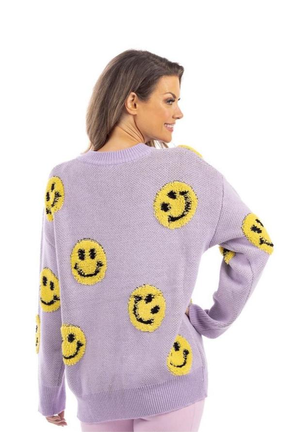 Light Purple Happy Face Crewneck Sweater