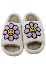 Lavender Daisy Happy Face Open Toed Slippers