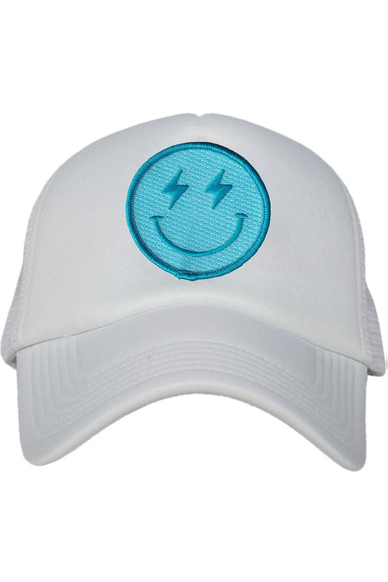 Turquoise Lightning Happy Face Foam Trucker Hat - Katydid.com