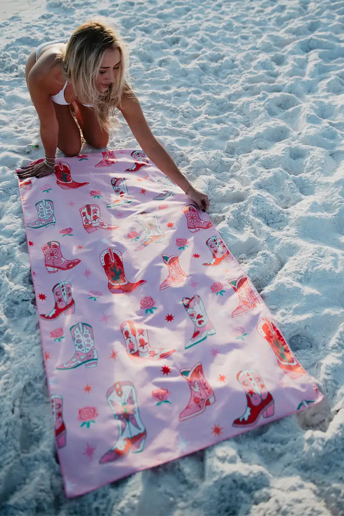 Boots and Flowers Reversible Travel Size Towel - Katydid.com