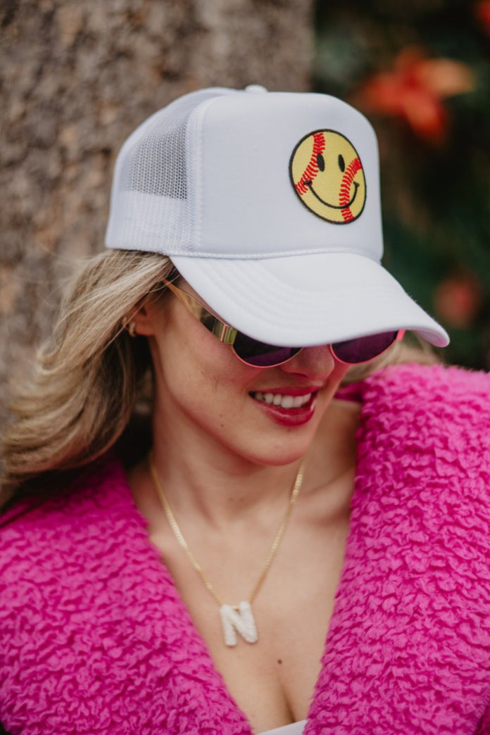 Softball Happy Face Patch Foam Trucker Hat