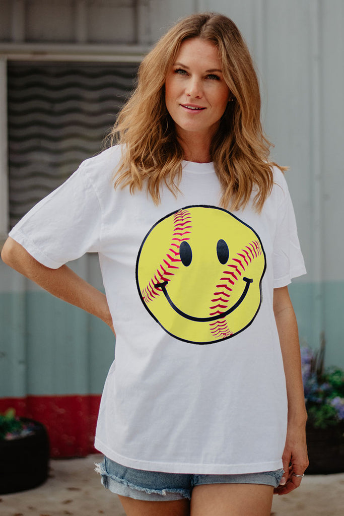 Softball Happy Face Graphic Tee