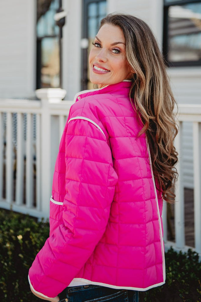 Hot Pink Quilted Trim Jacket