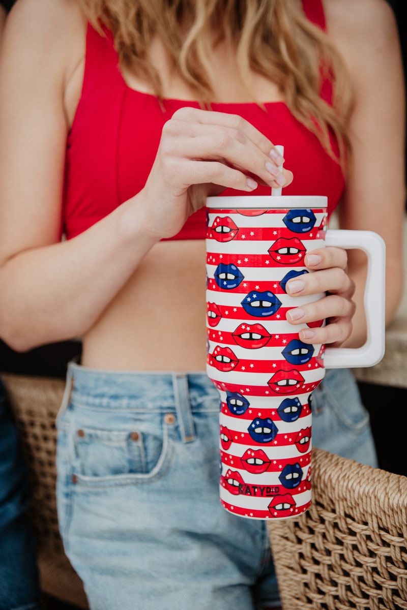 American Flag & Lips 38 Oz Tumbler Cup - Katydid.com