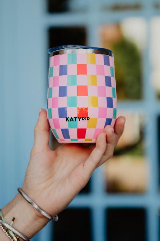 Multicolored Checkered WINE TUMBLER With Lid