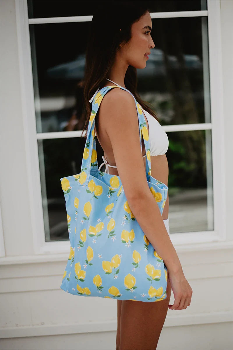 Zesty Lemons Terry Cloth Beach Bag - Katydid.com