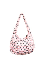 Black & Pink Mini Coquette Bows Quited Hobo Tote Bag