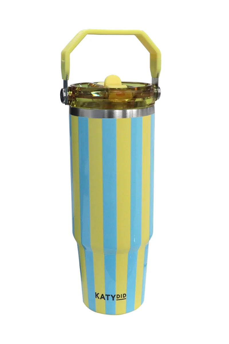 Yellow and Aqua Striped 30 Oz Tumbler Cup - Katydid.com