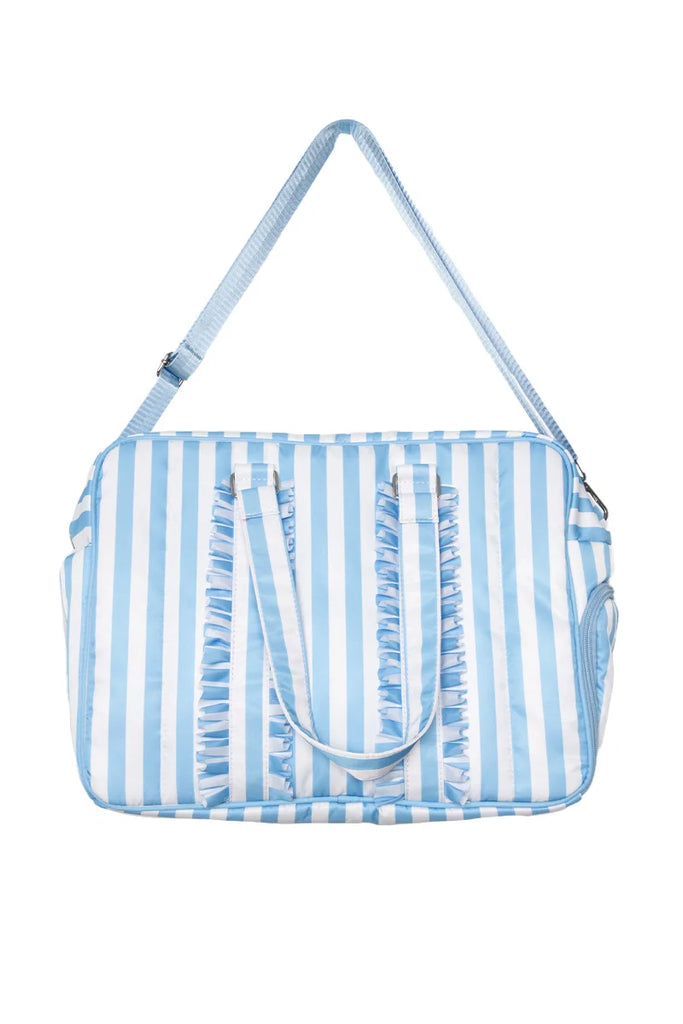 Blue Stripe Ruffle Weekend Bag Women - Katydid.com