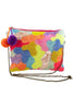 Rainbow Swirl Beaded Clutch with Pom Poms