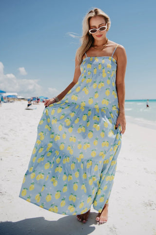 Zesty Lemons Cute Summer Dress | Smocked Maxi Dress