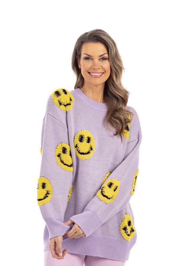 Light Purple Happy Face Crewneck Sweater