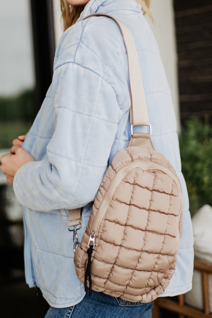 Tan Quilted Sling Bag