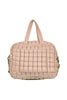 Tan Quilted Duffel Weekender Bag w/ Pass-Thru Slip