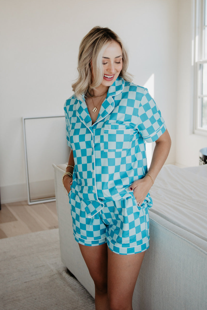 Teal Checker Pajamas Set