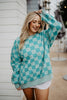 Teal Checkered Printed All Over Sweatshirt