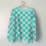 Teal Checkered Printed All Over Sweatshirt