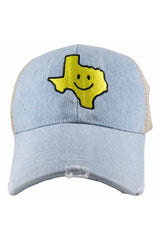 Texas Shaped Happy Face Denim Trucker Hat