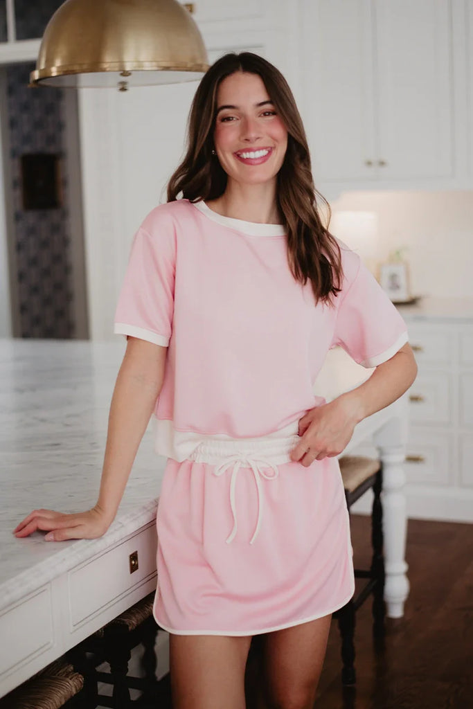 Light Pink and White Two Toned Skirt and Top Set - Katydid.com