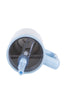 Top view of the Katydid Posh Pets Party Easy Carry Flip Top Tumbler in light blue with a handle, transparent lid, flip-up straw, and cute dog and cat print, positioned against a white background.