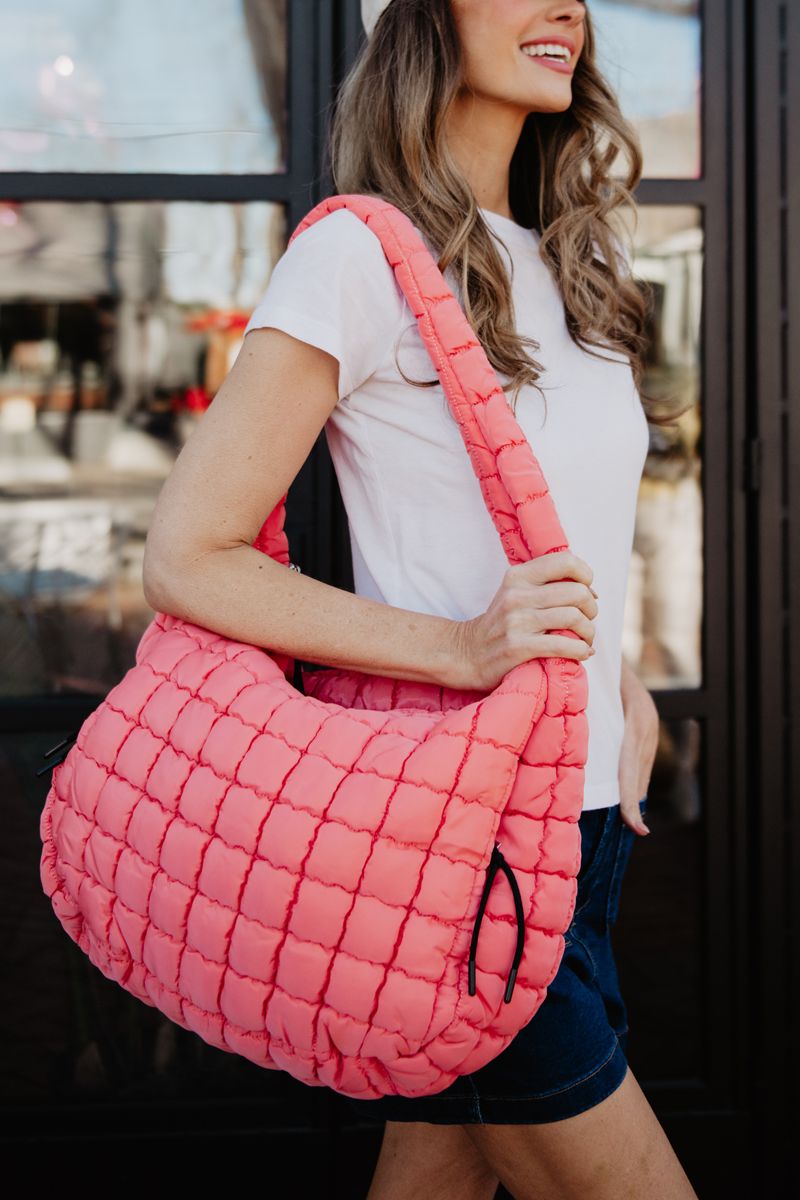 Coral Oversized Quilted Hobo Tote Bag