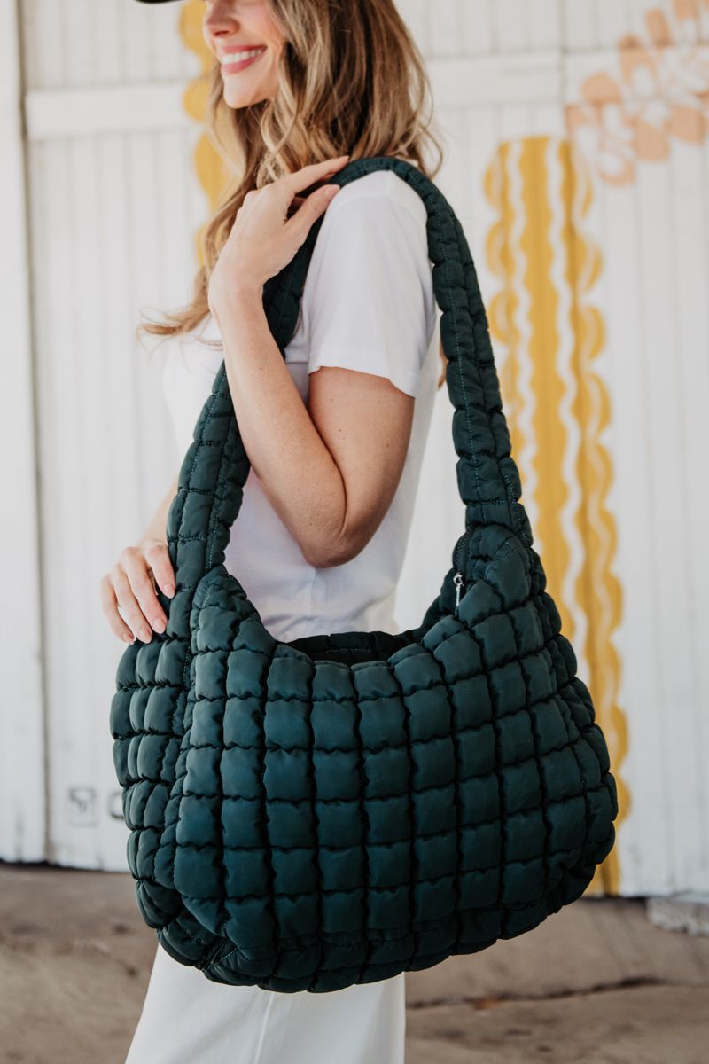 Forest Green Quilted Puffer Tote Bag