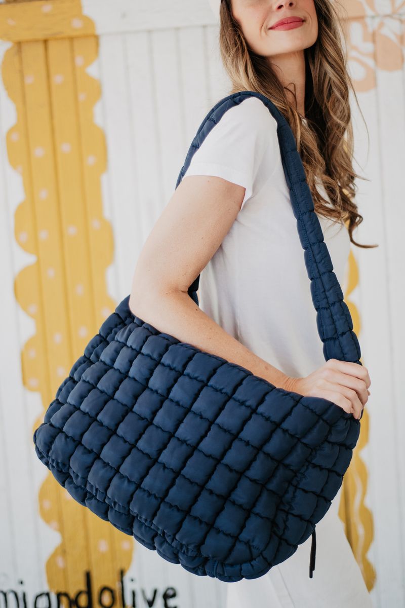 Navy Oversized Quilted Hobo Tote Bag