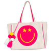 Hot Pink Star Eye Happy Face Canvas Tote Bag