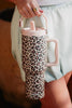 Brown Leopard Stainless Steel Tumbler with Lid Handle