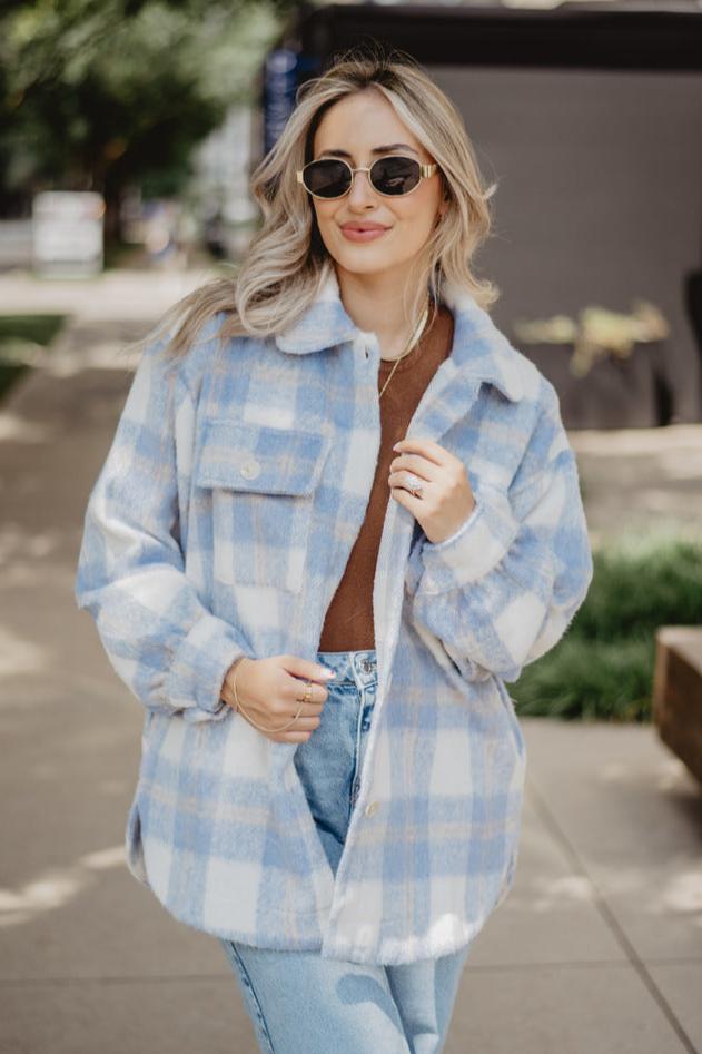 Blue outlet plaid shacket