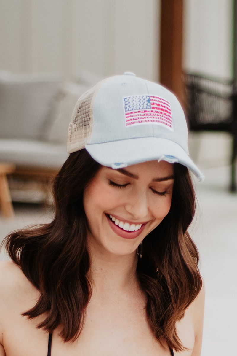American Flag Trucker Denim Hat