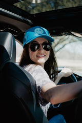 Turquoise Lightning Happy Face Trucker Hat