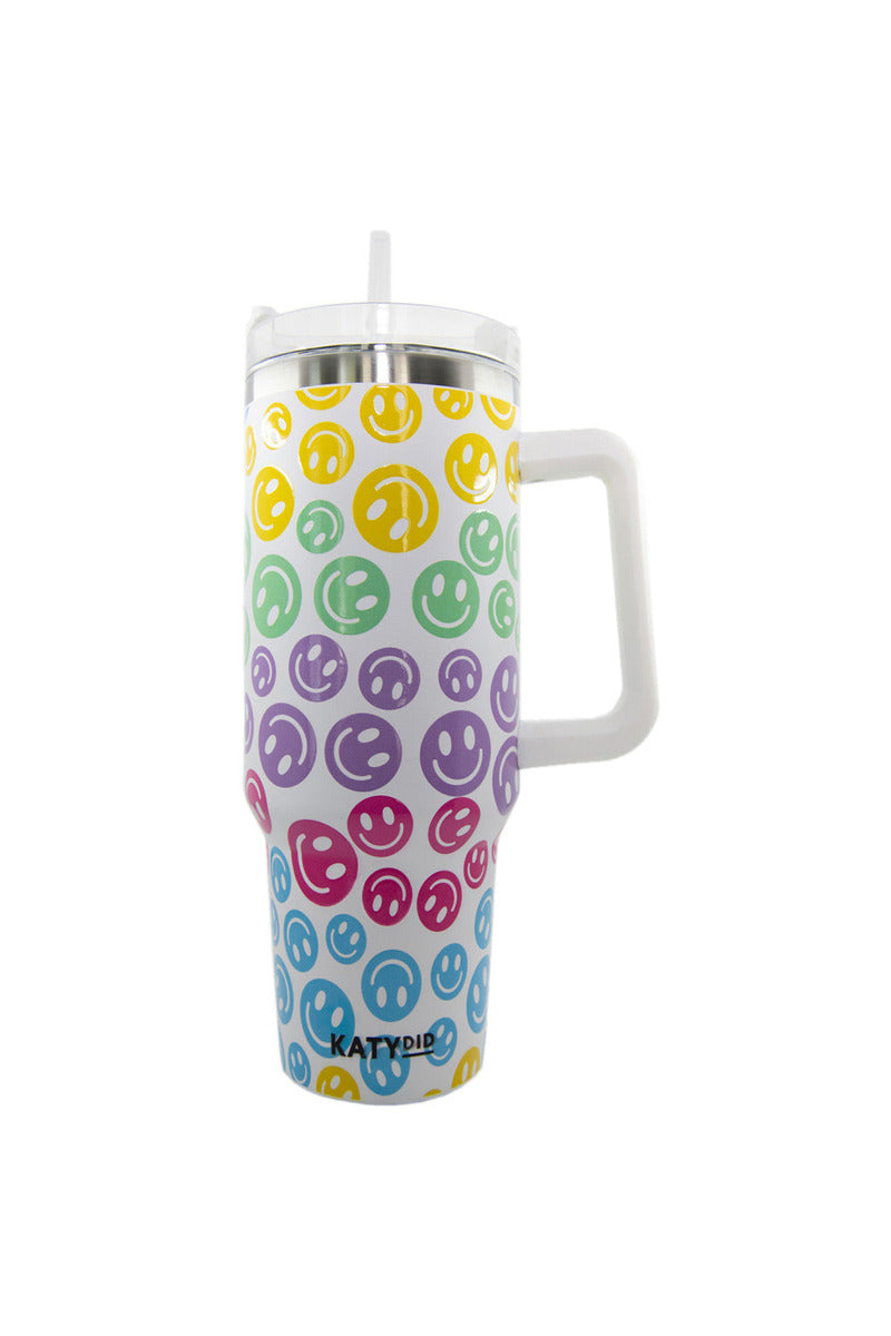 Pastel Happy Face Tumbler Cup with Drinking Straw