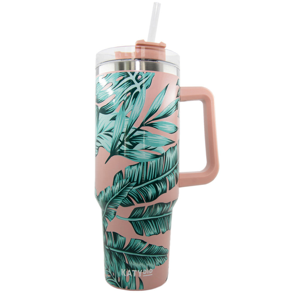Tropical Leaves Tumbler with Handle