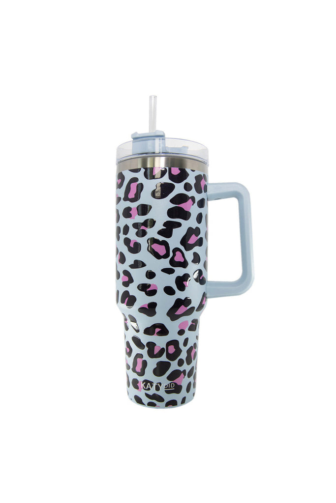 Blue Leopard Tumbler Cup with Straw