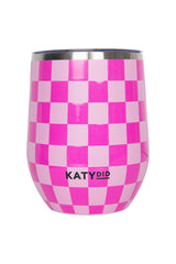 Pink Checker Wine Tumbler with Lid