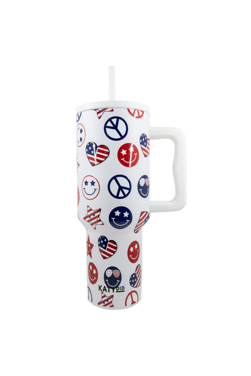 American Happy Face 38 Oz Tumbler Cup w/ Handle - Katydid.com