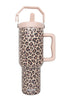 Brown Leopard Stainless Steel Tumbler with Lid Handle