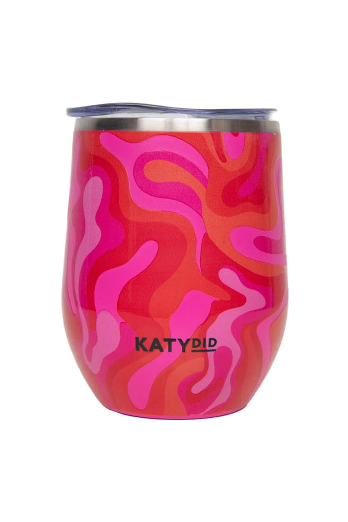 Hot Pink Retro Swirl Wine Tumbler with Lid