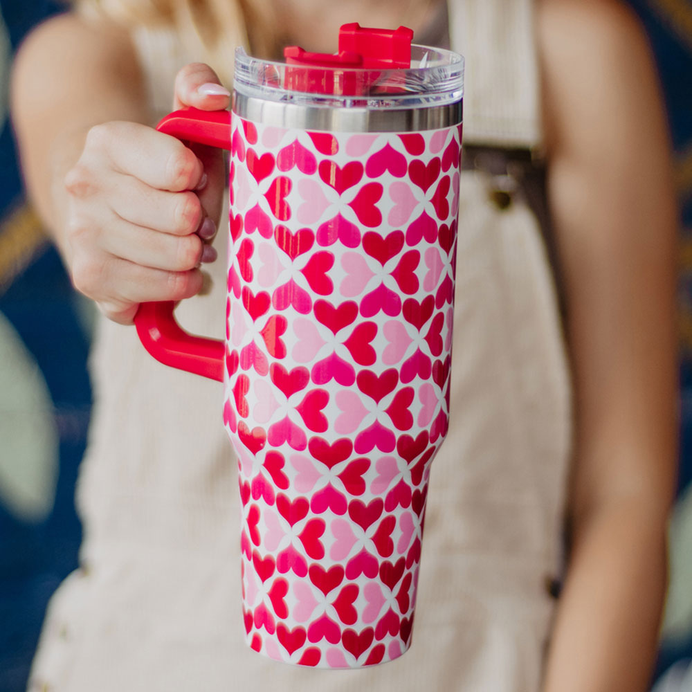 Tumbler Cup with Handle Multicolored Hearts