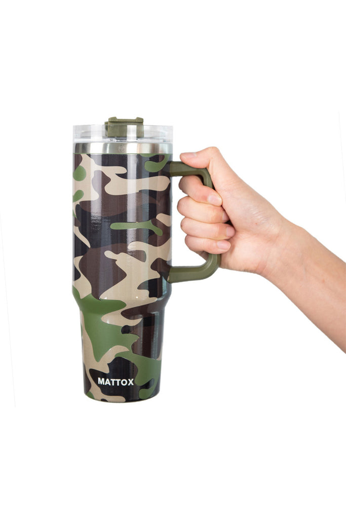 Camo Print Tumbler Cup with Straw