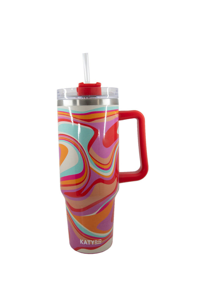 Groovy Swirls 40 Oz Tumbler Cup with Straw and Handle