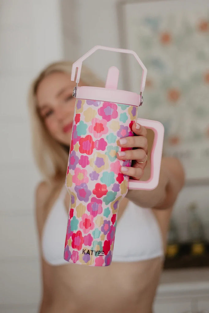 Groovy Multicolored Flowers Tumbler Cup - Katydid.com